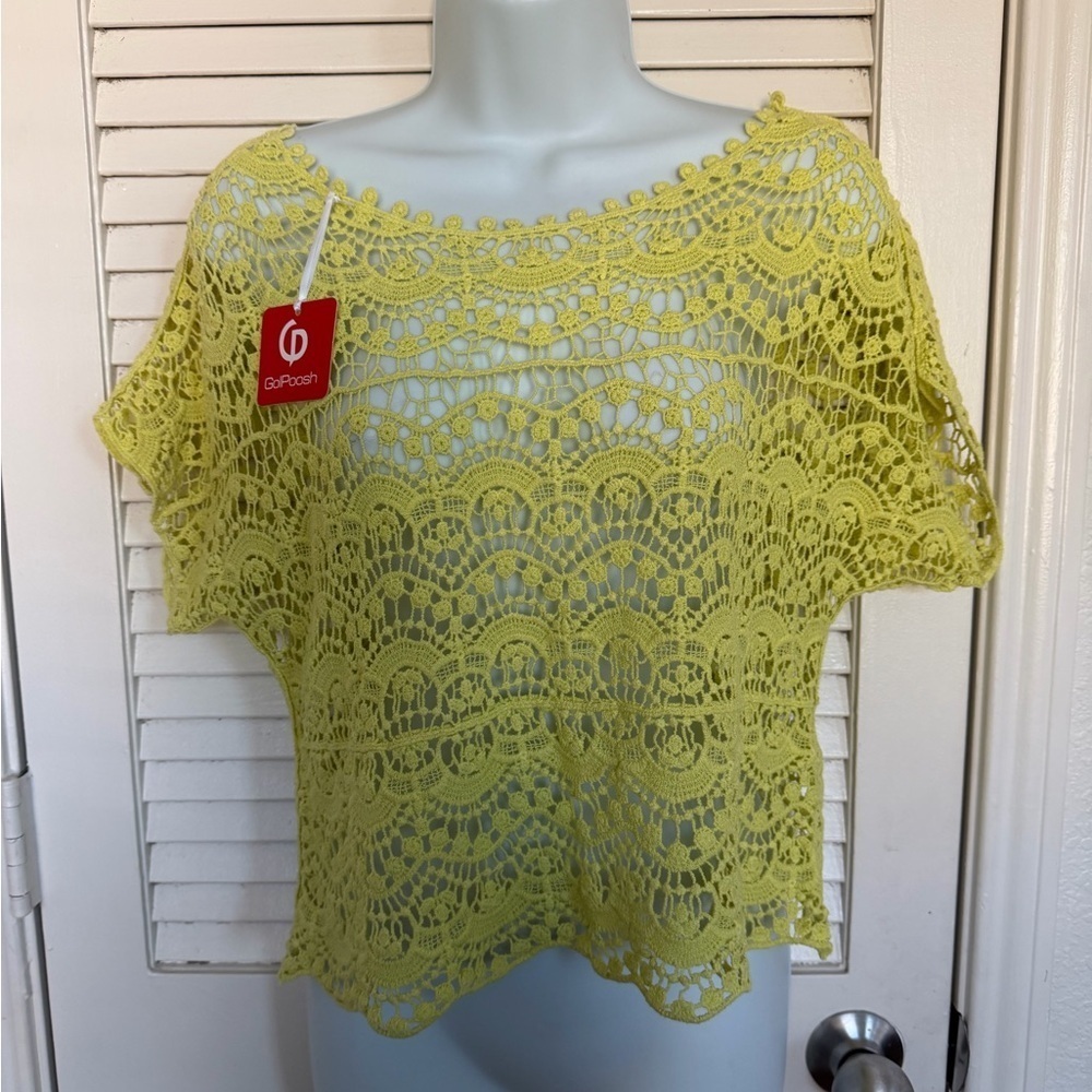 GalPoosh Yellow Crochet Lace Crop Top Size Unknown (see measurements)